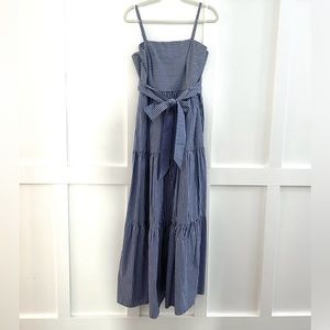 J. Crew Blue Stripe Tie Waist Tiered Maxi Dress